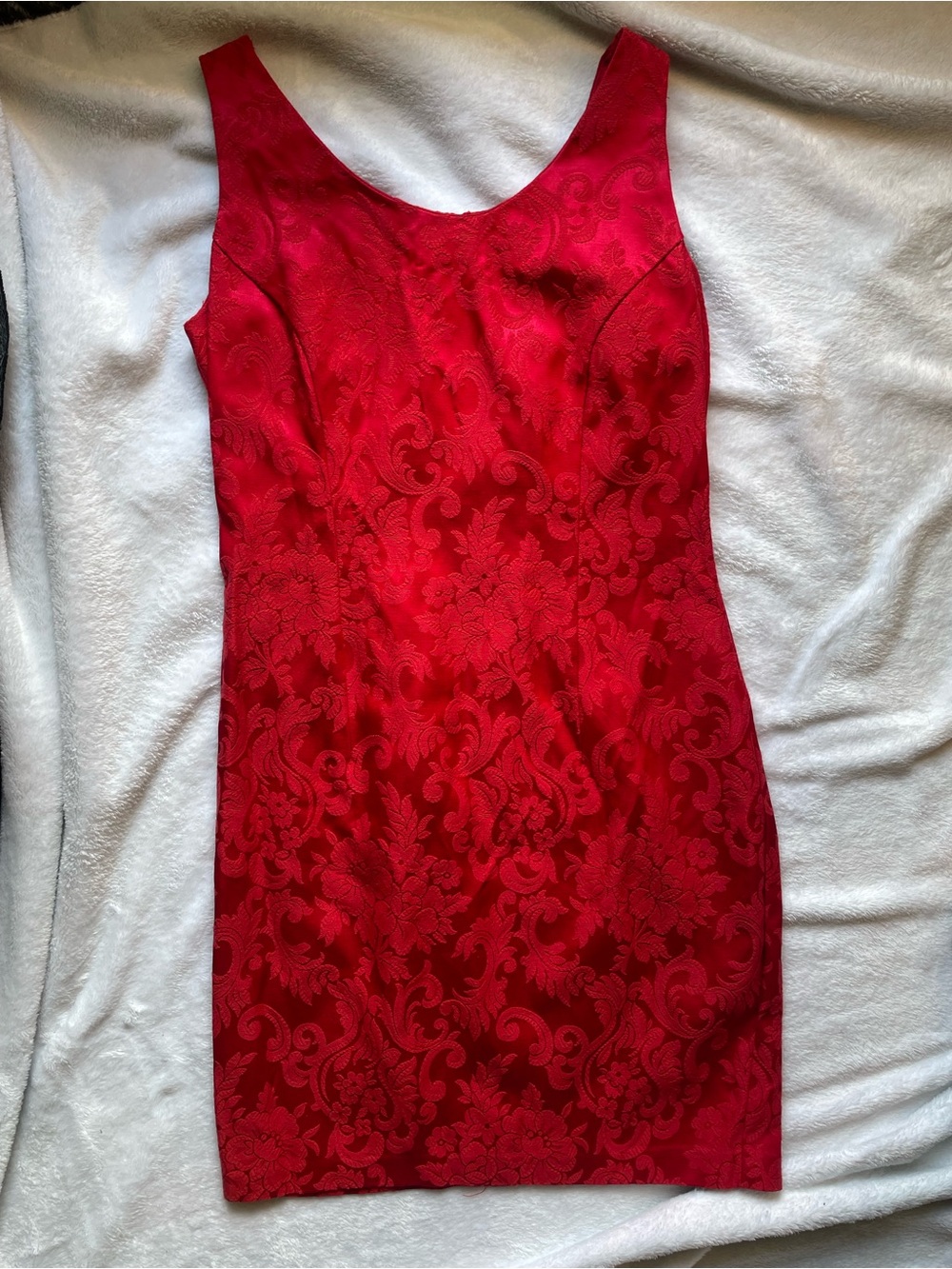 Vintage Gunne Sax Jessica Mcclintock Red Floral Jacquard Party Mini Dress Sz S